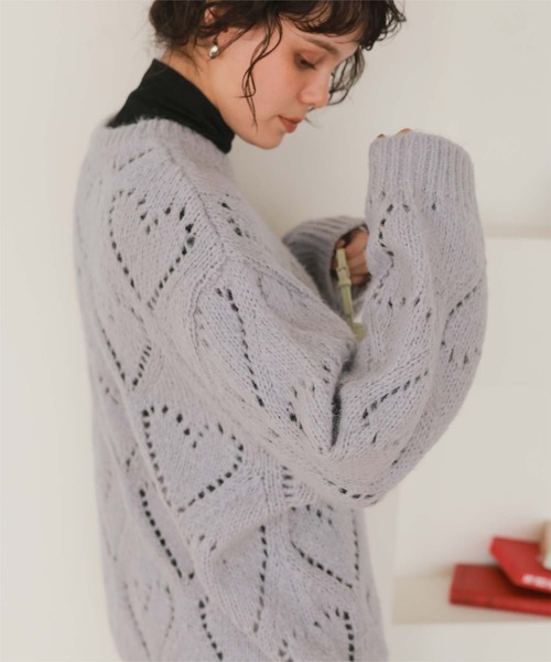 ベレニスBereniceモヘアセーター ハート#Sグレー Honeys（ハニーズ）の「ハート総柄ニット（ニット/セーター）」 - WEAR