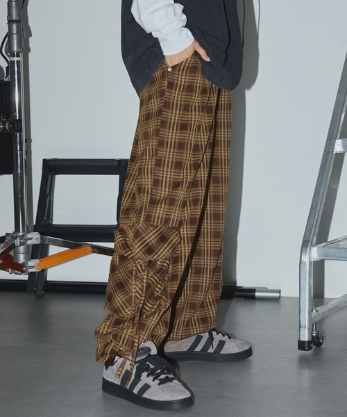 nagonstans ナゴンスタンス カーゴパンツ チェックパンツ 茶 ブラウン nagonstans ナゴンスタンス カーゴパンツ チェックパンツ 茶 ブラウン