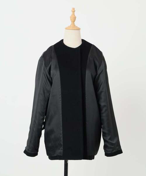 美品 2024AW【レリューム】スーパーファインビーバークルーネックコート 38 追加》スーパーファインビーバークルーネックコート（ノーカラーコート