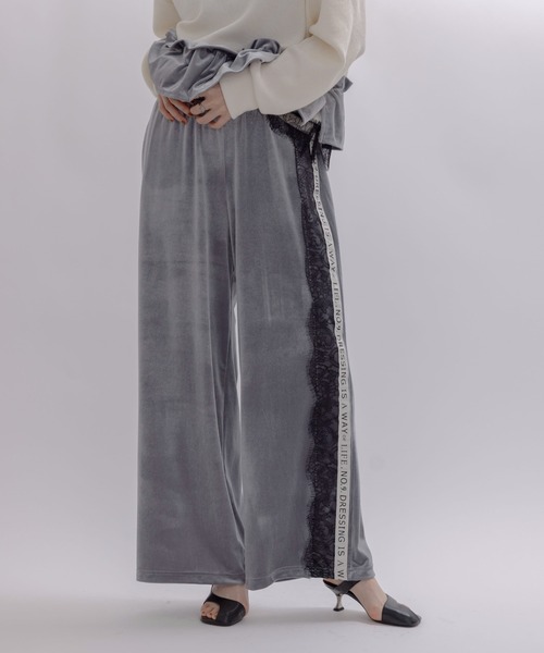 Eimee Law（エイミーロウ） パンツ アシメサイドレースベロアパンツ