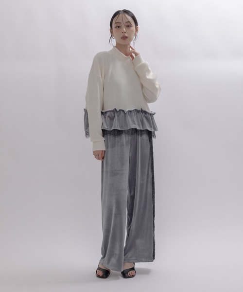 Eimee Law（エイミーロウ） パンツ アシメサイドレースベロアパンツ