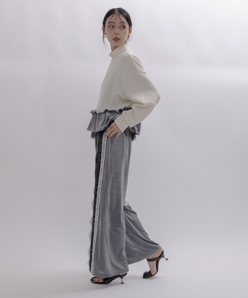 Eimee Law（エイミーロウ） パンツ アシメサイドレースベロアパンツ