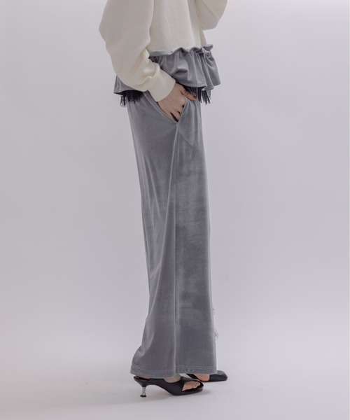 Eimee Law（エイミーロウ） パンツ アシメサイドレースベロアパンツ