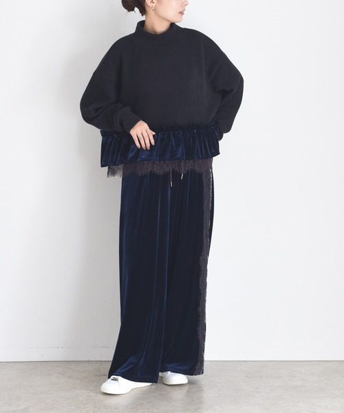 Eimee Law（エイミーロウ） パンツ アシメサイドレースベロアパンツ