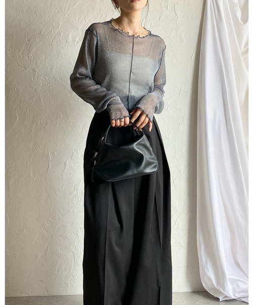 She's Closet tシャツ 配色バイカラー長袖シースルーラメシアー