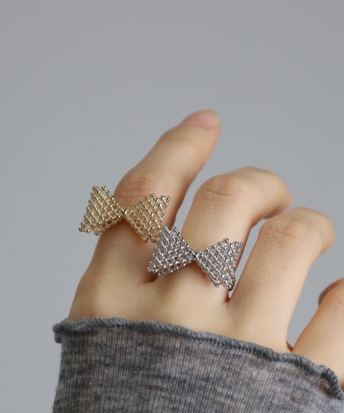 指輪 リング 3D ribbon ビーズ リング ( フリーサイズ ) レディース