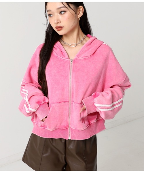Arpegestory パーカープルオーバー　ピンク ANAP（アナップ） パーカー ウォッシュ 加工 ライン スウェット ジップ