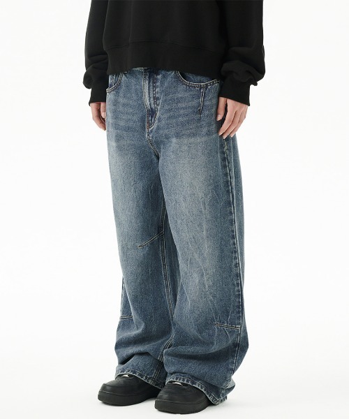 ジーンズ 「mahagrid/マハグリッド」WASHED DART DENIM PT/ウォッシュドダートデニムパンツ メンズ レディース