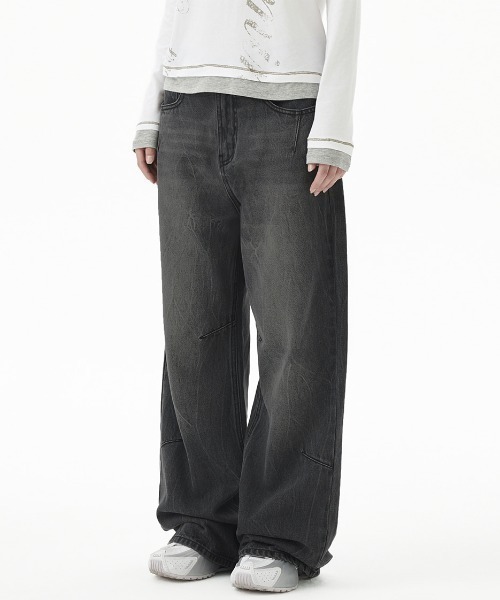 ジーンズ 「mahagrid/マハグリッド」WASHED DART DENIM PT/ウォッシュドダートデニムパンツ メンズ レディース