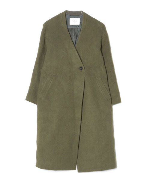 美品✨SLOBE IENA 定価2.3万円 ノーカラー コート　グリーン セール】ミラノリブノーカラージャケット◇（ノーカラージャケット