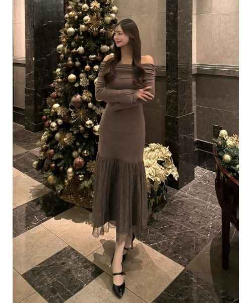 【アヤカ】FRAY.ID フレイアイディー ニットドッキングワンピース Ｓ ニットドッキングワンピース(マキシ・ロングワンピース)｜ワンピース