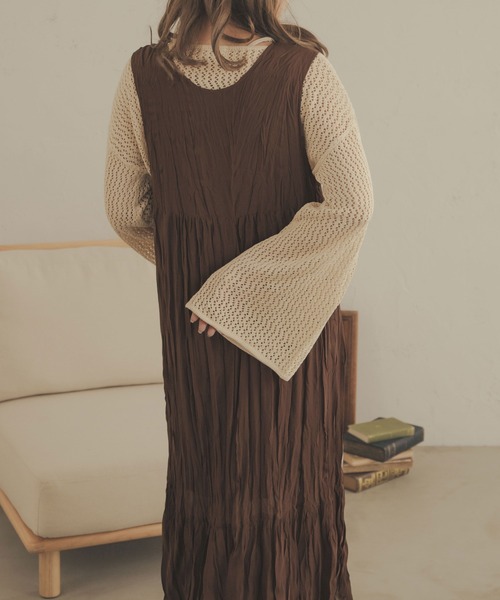 「Ambre Neige」 ノースリーブワンピース MEDIUM モカ レディース_画像9