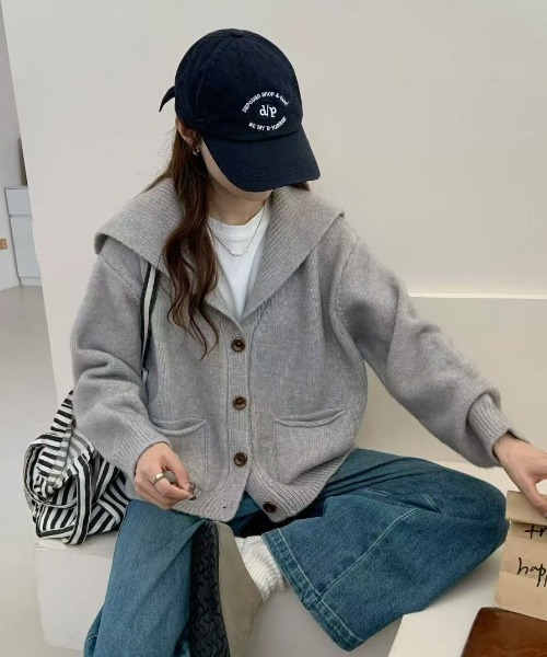 LACーVERT カーディガン セーラーカラーニットカーデ レディース