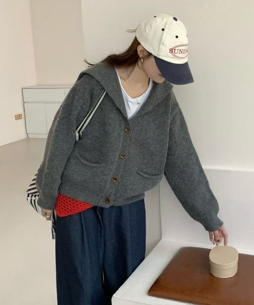 LACーVERT カーディガン セーラーカラーニットカーデ レディース