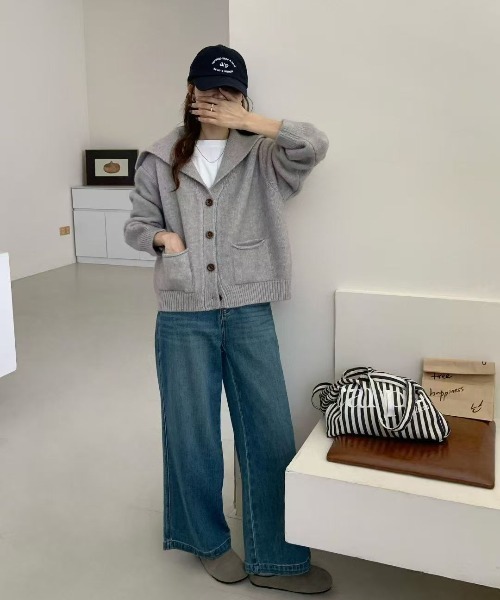 LACーVERT カーディガン セーラーカラーニットカーデ レディース