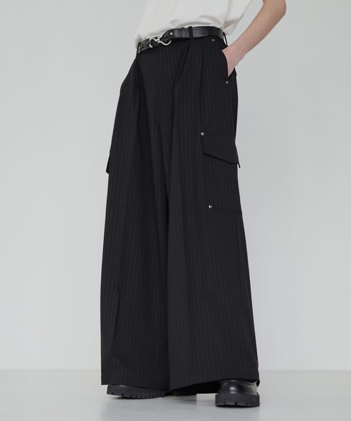 SOCCE スラックス ウールライクピンストライプ2タックセンタープレス