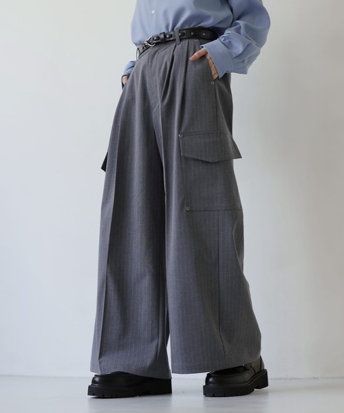 SOCCE スラックス ウールライクピンストライプ2タックセンタープレス