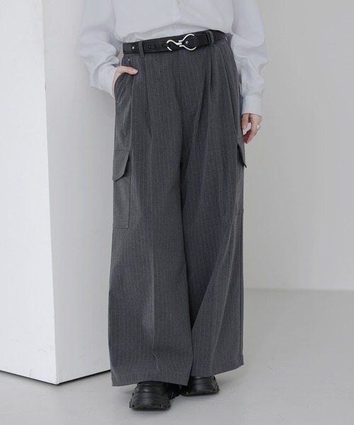 SOCCE ワイドパンツ スラックス ウールライクピンストライプ2タック