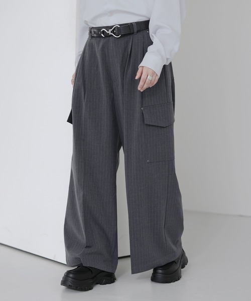 SOCCE ワイドパンツ スラックス ウールライクピンストライプ2タック