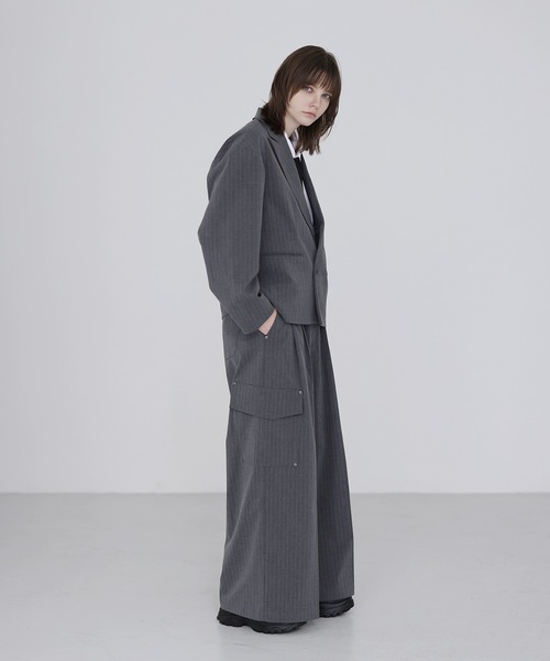 SOCCE ワイドパンツ スラックス ウールライクピンストライプ2タック