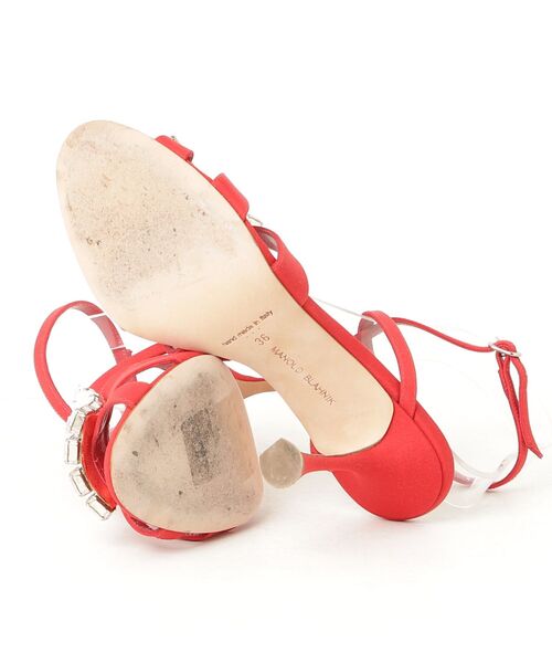 【美品・箱付き】マノロブラニク サンダル ミュール レッド 赤 22.5cm相当 MANOLO BLAHNIK（マノロブラニク） ヒールサンダル 36 レッド