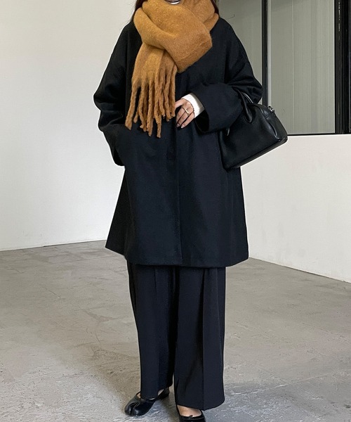 「Louere」 ノーカラーコート MEDIUM ブラック レディース_画像6