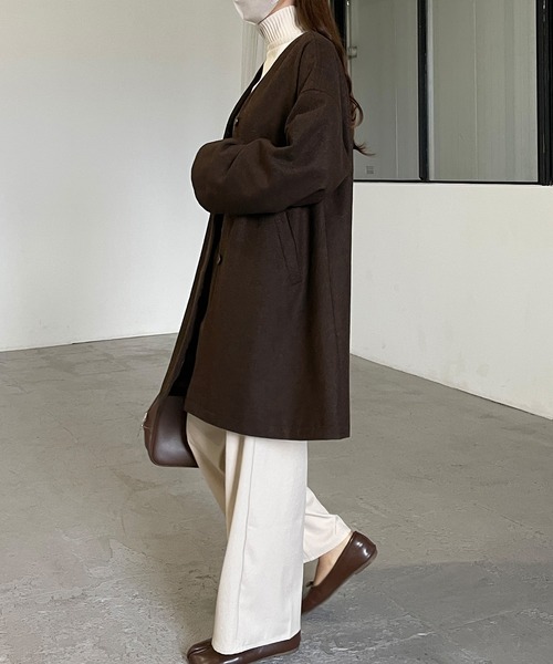 「Louere」 ノーカラーコート MEDIUM ブラック レディース_画像7