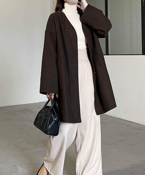「Louere」 ノーカラーコート MEDIUM ブラック レディース_画像8