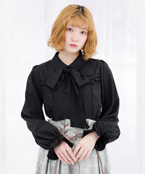 axes femme POETIQUE ブラウス シャツ ボウタイリボン付きフリル