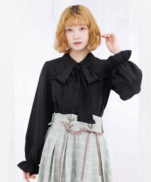 axes femme POETIQUE ブラウス シャツ ボウタイリボン付きフリル