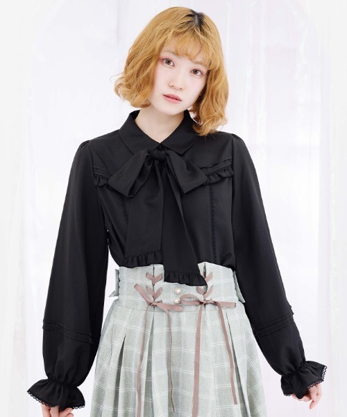 axes femme POETIQUE ブラウス シャツ ボウタイリボン付きフリル
