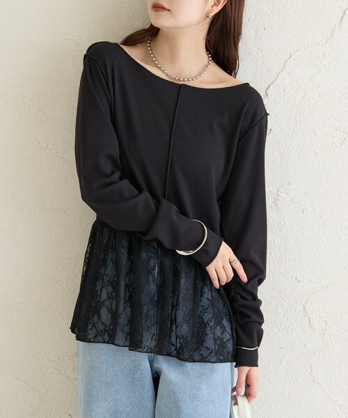 mystic（ミスティック） tシャツ レースペプラムリブロンT レディース