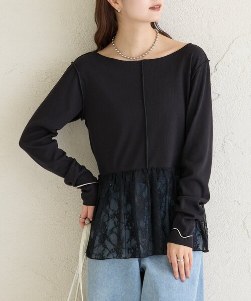 mystic（ミスティック） tシャツ レースペプラムリブロンT レディース 