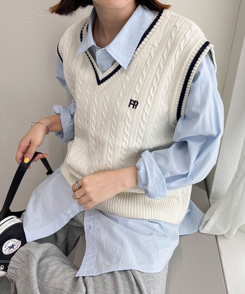 「fredy emue」 ニットベスト 38 グレー レディース_画像9