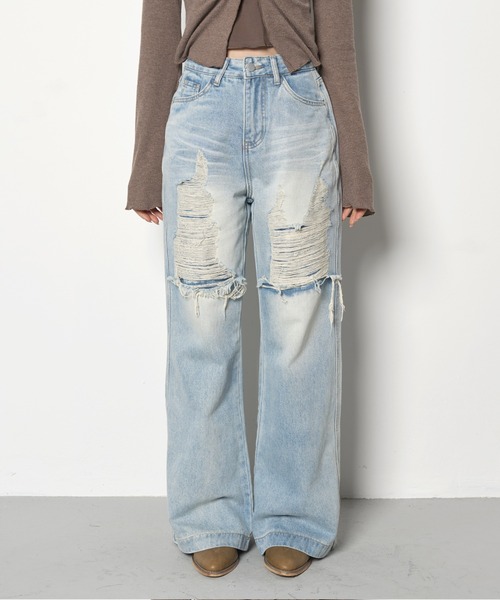 「FOLLOWIN」 デニムパンツ MEDIUM ライトブルー レディース_画像2