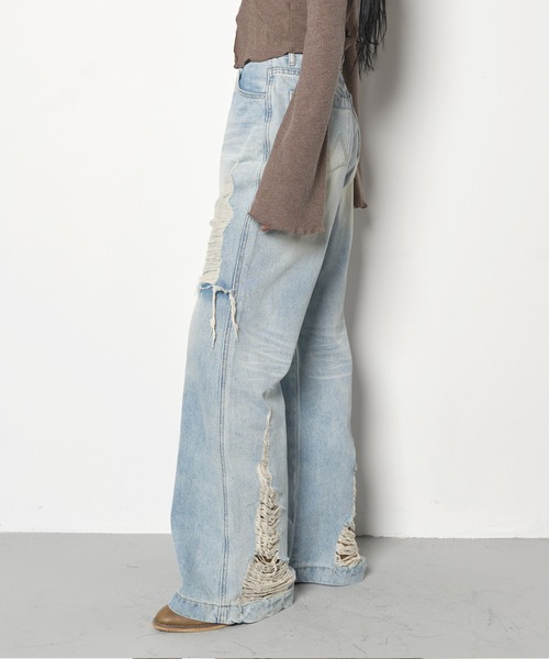「FOLLOWIN」 デニムパンツ MEDIUM ライトブルー レディース_画像4