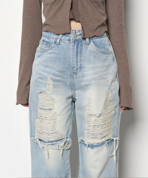 「FOLLOWIN」 デニムパンツ MEDIUM ライトブルー レディース_画像9