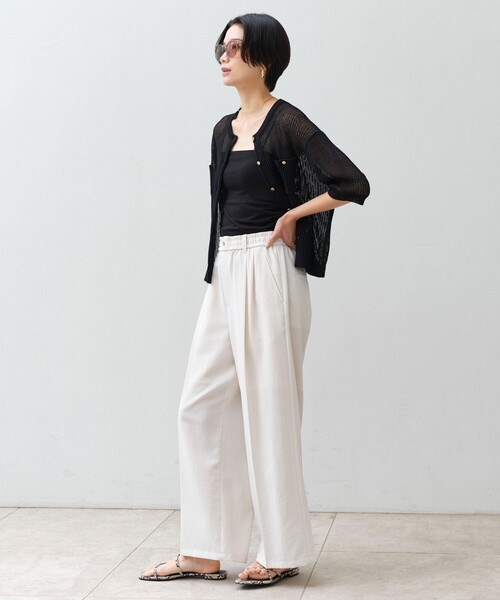 ワイドパンツ パンツ 「結論シリーズ」ドライクロス ニーハイワイド オフホワイト「size SHORT/TALLあり」 レディースの画像