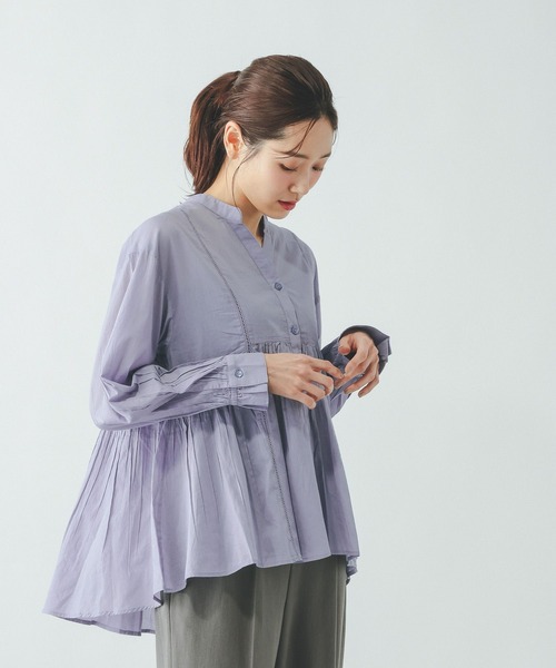 yoriハシゴレースブラウス　navy yori ヨリ ハシゴレースワイドブラウス ネイビー - メルカリ