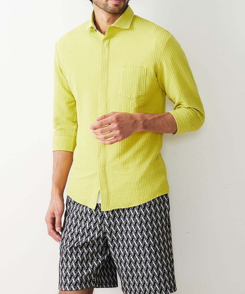 「MK MICHEL KLEIN HOMME 」 7分袖シャツ 48 ブルー メンズ_画像2