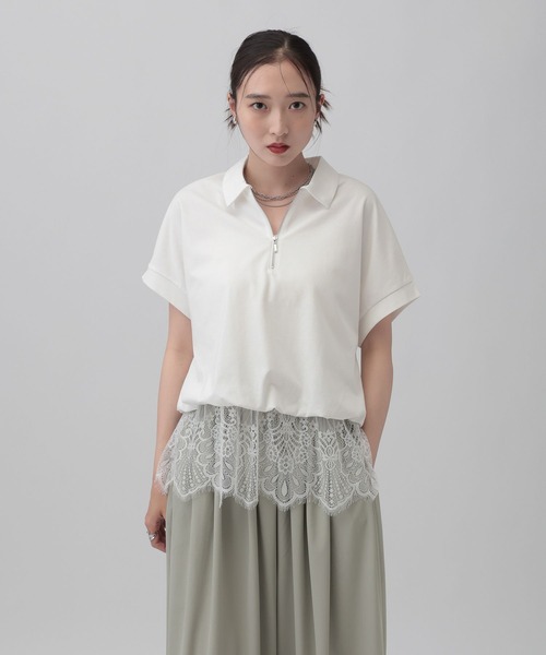 tシャツ レースドッキングZIPプルオーバー　771108 レディースの画像