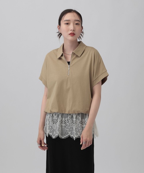 tシャツ レースドッキングZIPプルオーバー　771108 レディースの画像