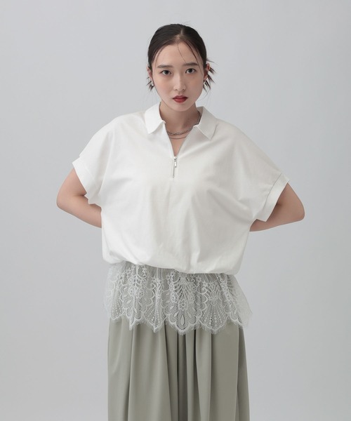 tシャツ レースドッキングZIPプルオーバー　771108 レディースの画像