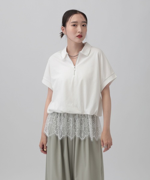 tシャツ レースドッキングZIPプルオーバー　771108 レディースの画像