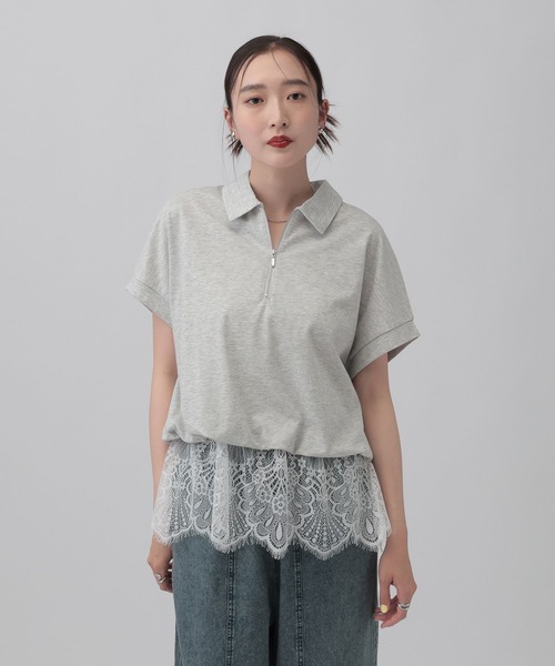 tシャツ レースドッキングZIPプルオーバー　771108 レディースの画像