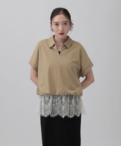 tシャツ レースドッキングZIPプルオーバー　771108 レディースの画像
