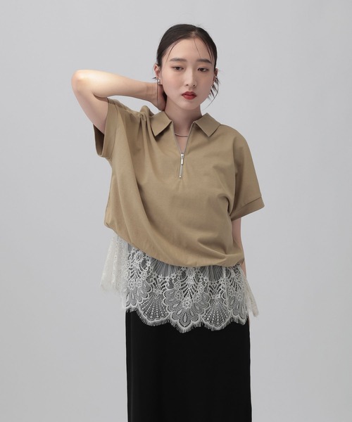 tシャツ レースドッキングZIPプルオーバー　771108 レディースの画像