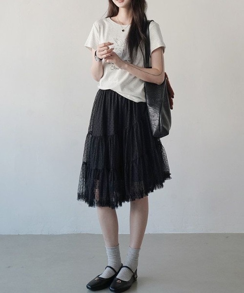 gossip!ロサンゼルス スカート 「夏新作」ドットチュールティアード
