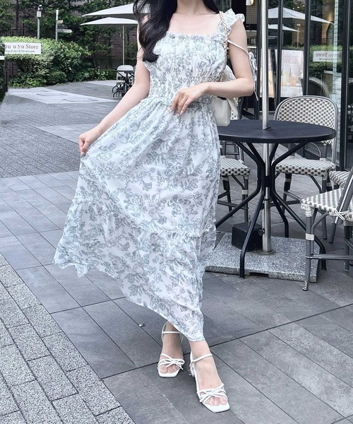 INGNI（イング） ワンピース 花柄シャーリングティアードロング