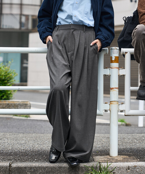 ワイドスラックス グレー FREAK'S STORE（フリークスストア） ワイドパンツ スラックス パンツ